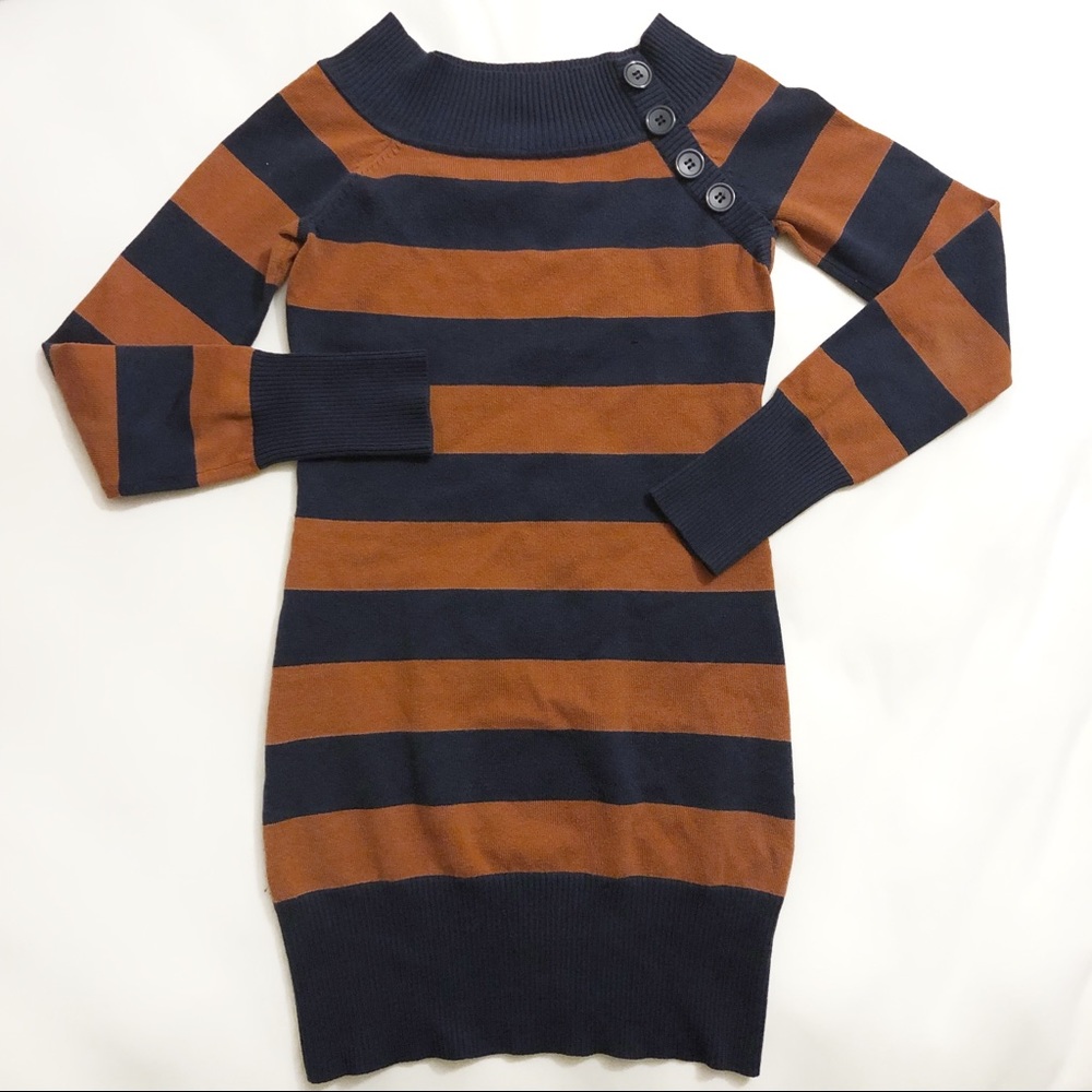 Orange and Navy Striped Long Sweater sz S
